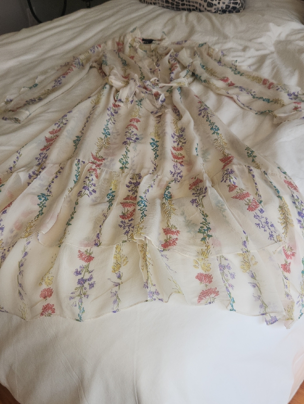 Floral Tiered Chiffon Maxi Dress in Cream with Multicolor Blooms